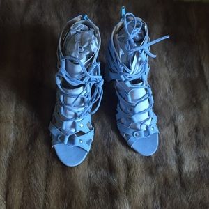 Light blue suede lace up gladiator heel